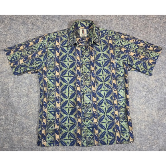 Tori Richard Other - Tori Richard Honolulu Mens Medium Blue Green Tribal Geometric Cotton Aloha Shirt